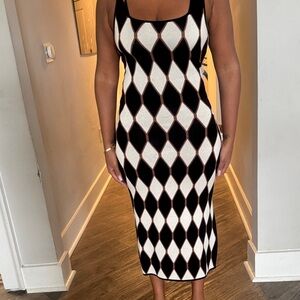 House of Harlow 1960 Black and White Diamond Midi Dress